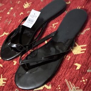 LOFT Black Patent Thong Sandals